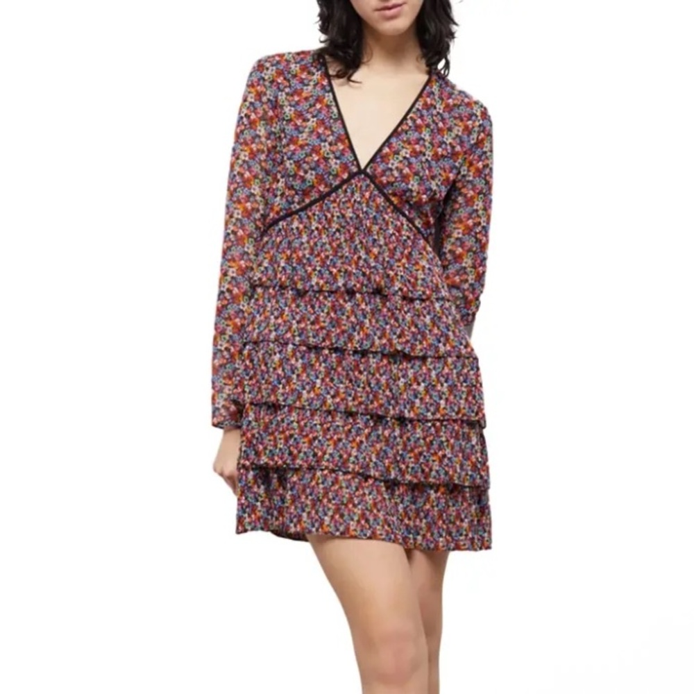 The Kooples sz 1 Blazing Field Floral Babydoll Mini Dress Semi Sheer new small